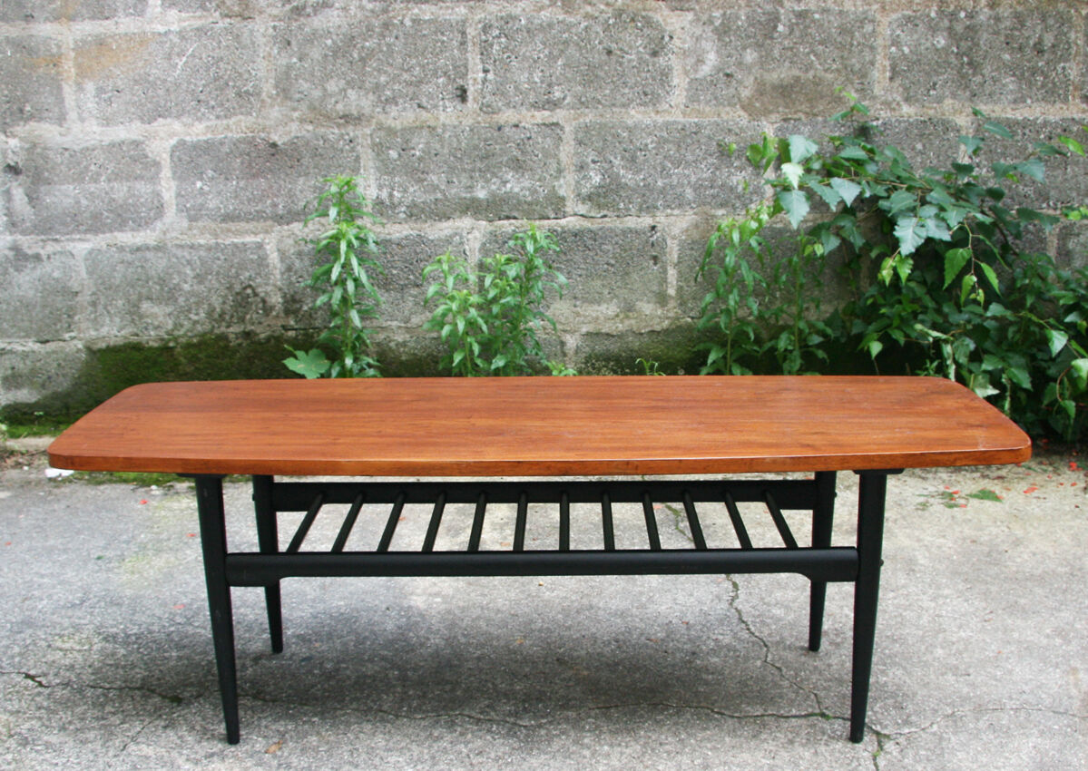 Table basse - teck et bois noir - 1960