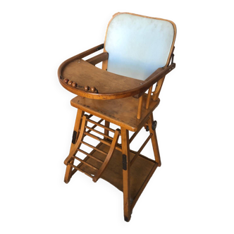 Ancienne chaise haute bebe baumann bois  vintage