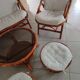 Sofa armchairs and coffee table in vintage rattan of six pieces