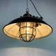 Black enamel and cast iron industrial cage pendant light, 1950s