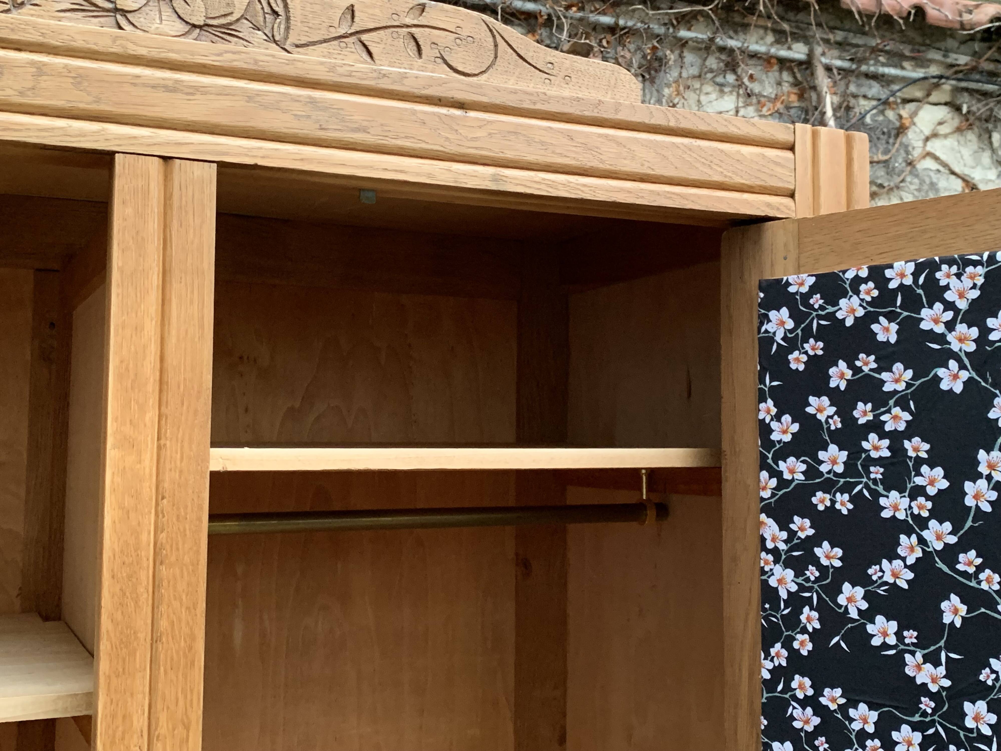 Parisian art deco hotel wardrobe in solid raw oak 1930