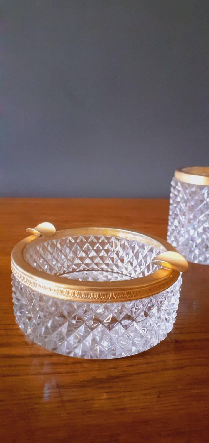 1950s Baccarat crystal and gold-plated metal smoker's kit