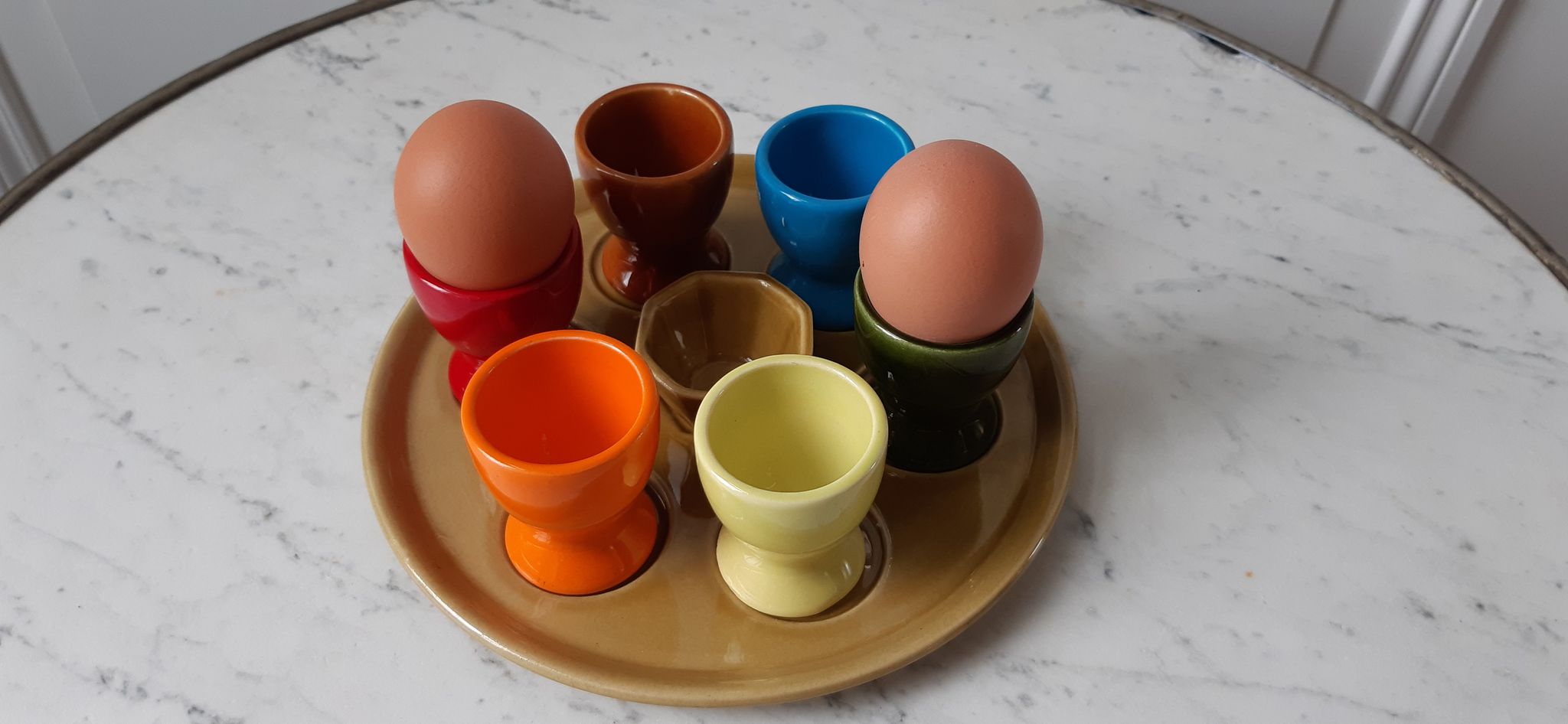 Set of 6 coquetiers faiencerie de Nidervillier 70s