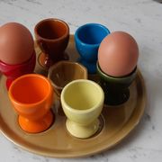 Set of 6 coquetiers faiencerie de Nidervillier 70s