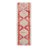 Tapis coureur vintage en laine et coton turc noué à la main rose 63x203