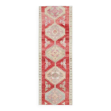 Vintage Turkish Hand-Knotted Wool Cotton Pink Runner Rug 63x203