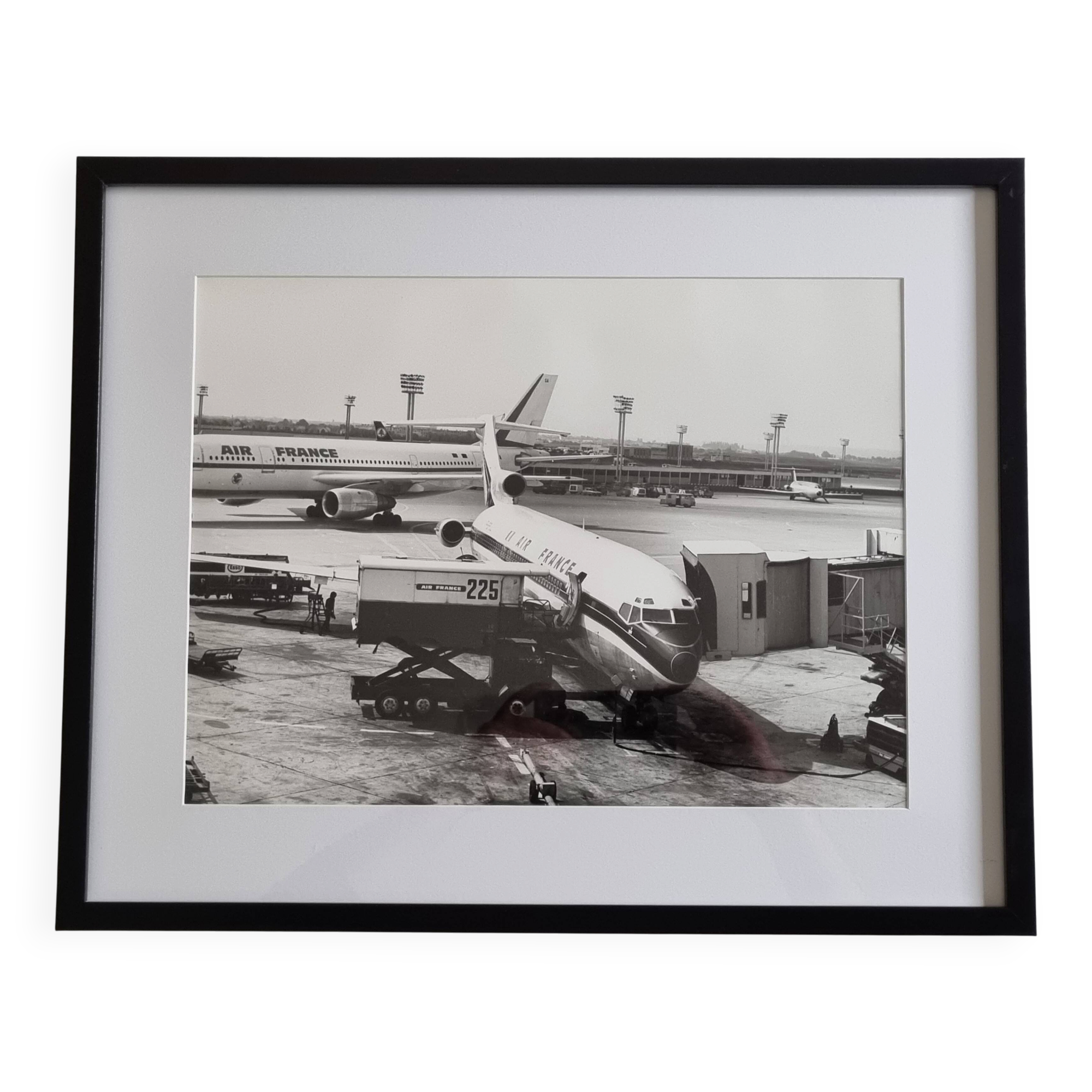 Air France photograph at Orly, vintage print from the 70s framed, 53x43 cm.