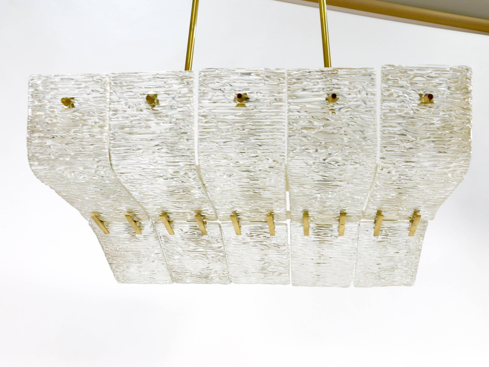 J.T. Kalmar enormous brass and textured glass chandelier, Austria, 1950s