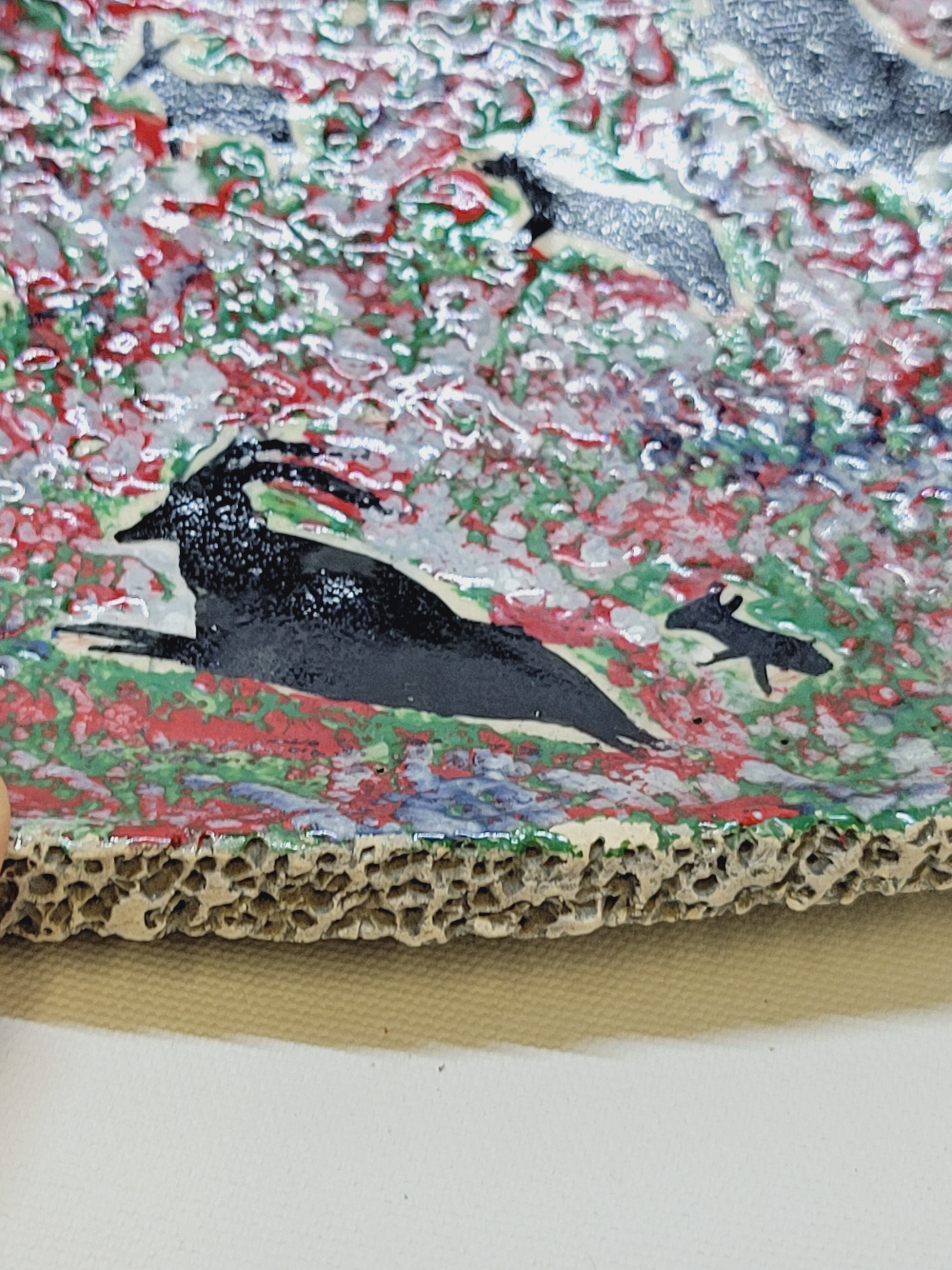Decorative plate in glazed ceramic plaster? Prehistoric hunting décor