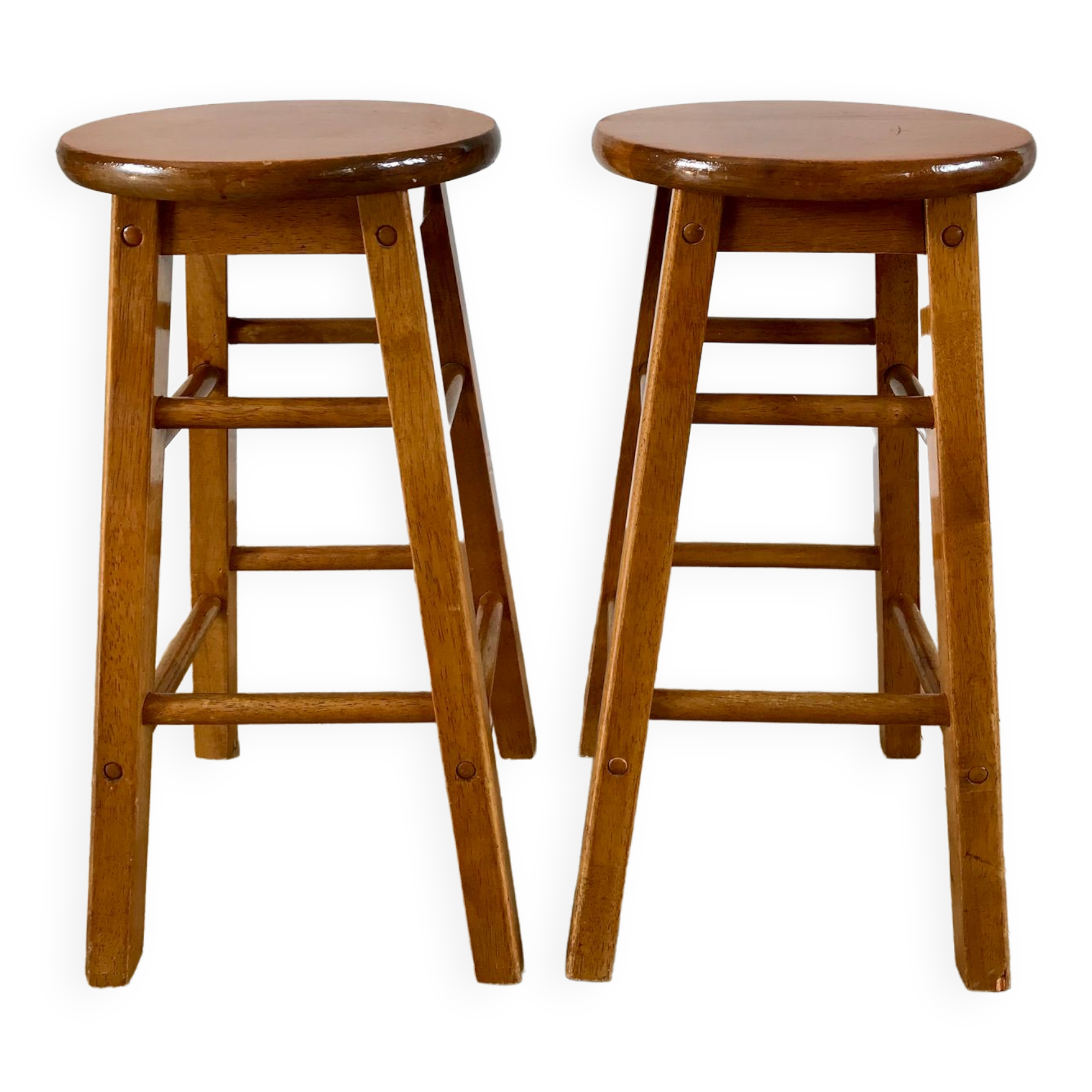 Pair of high stools / bar varnished wood 60-70s