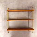 Etagère murale vintage en teck et laiton doré style String Tomado
