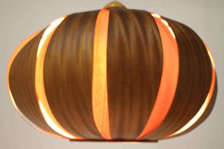 Large wooden veneer pendant lamp from the mid-20th century, 1960s