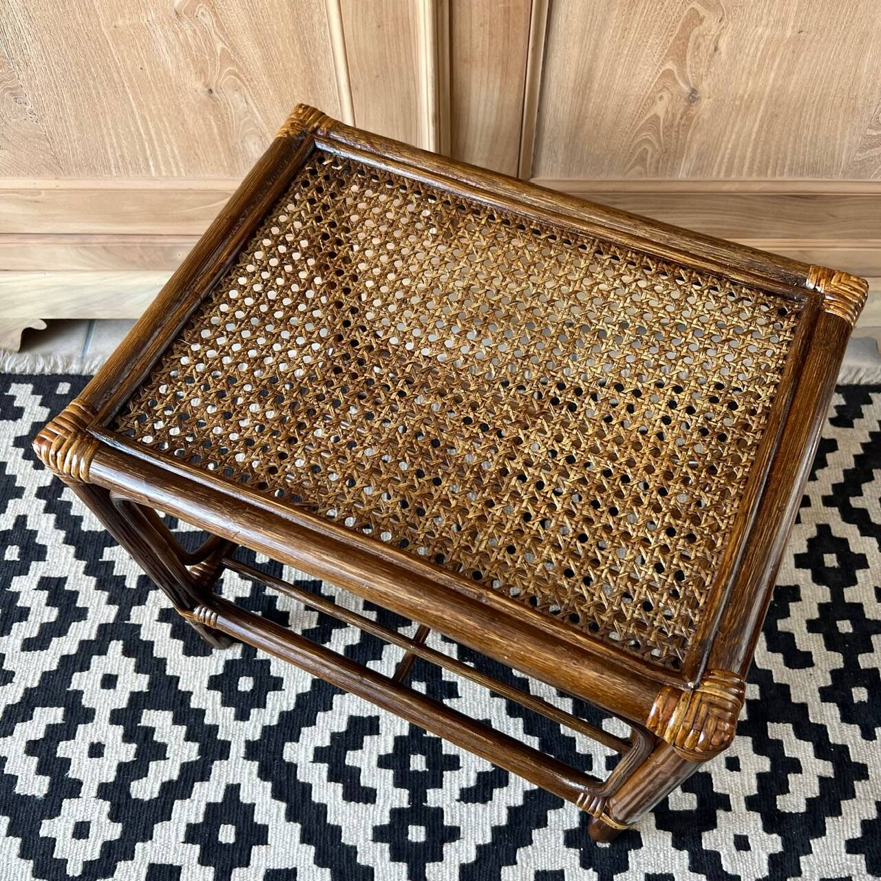 Small vintage table - rattan & canework