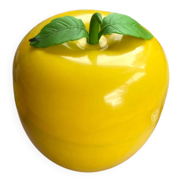 Seau à glaçons ''pomme'' vintage en plastique jaune, années 70