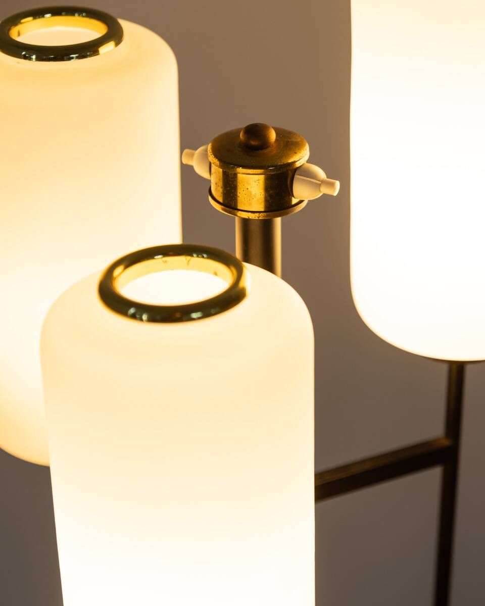 Vintage 50's floor lamp in metal and glass, italian design