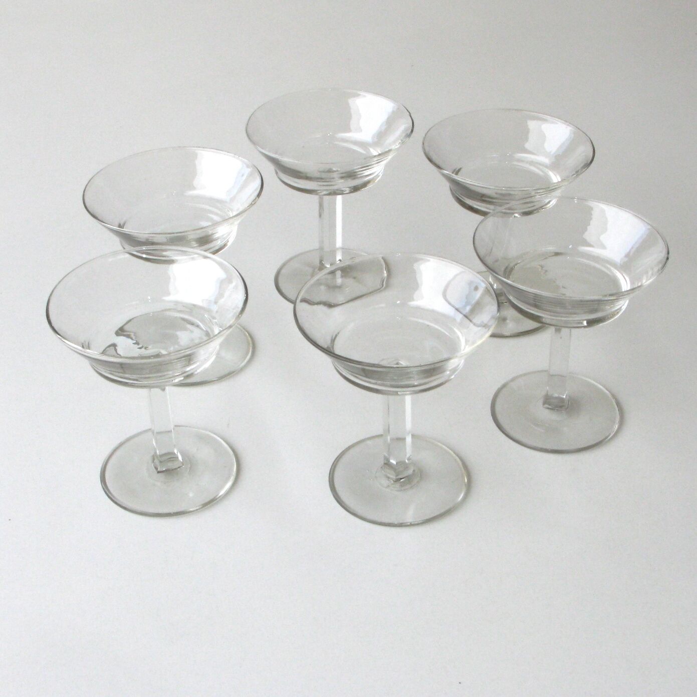 6 old champagne glasses vintage model glass square feet design