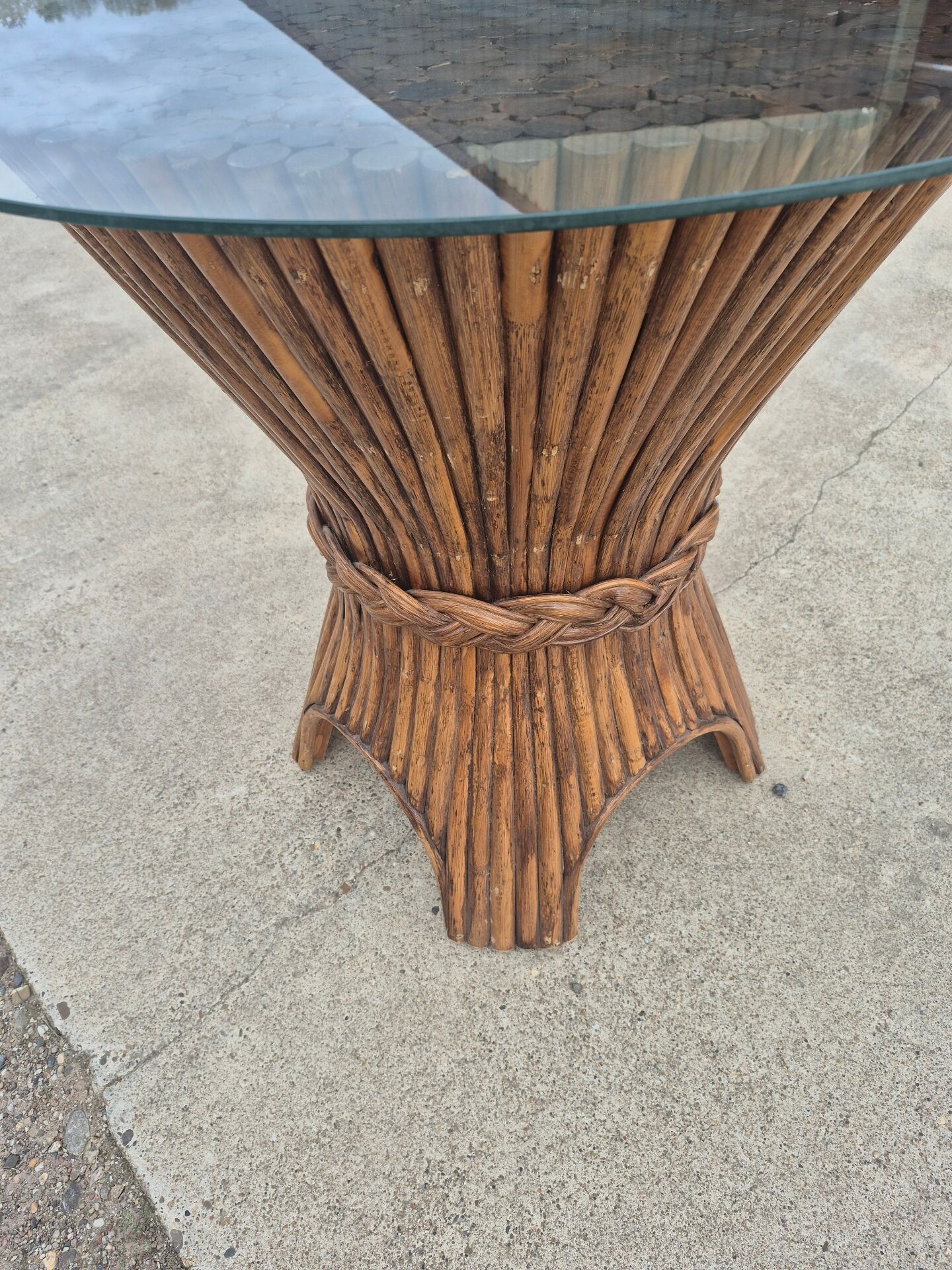 Sheaf of wheat bamboo dining table glass top McGuire 1970s