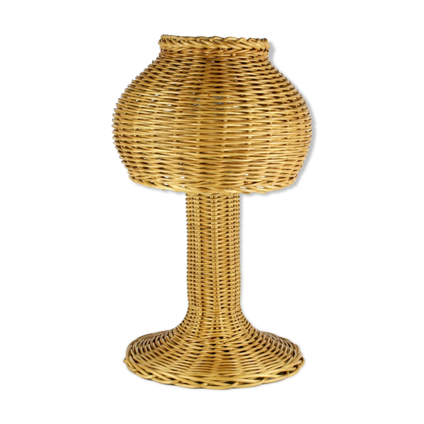 Mushroom shaped handcrafted rattan lamp 1970