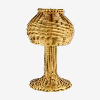 Mushroom shaped handcrafted rattan lamp 1970