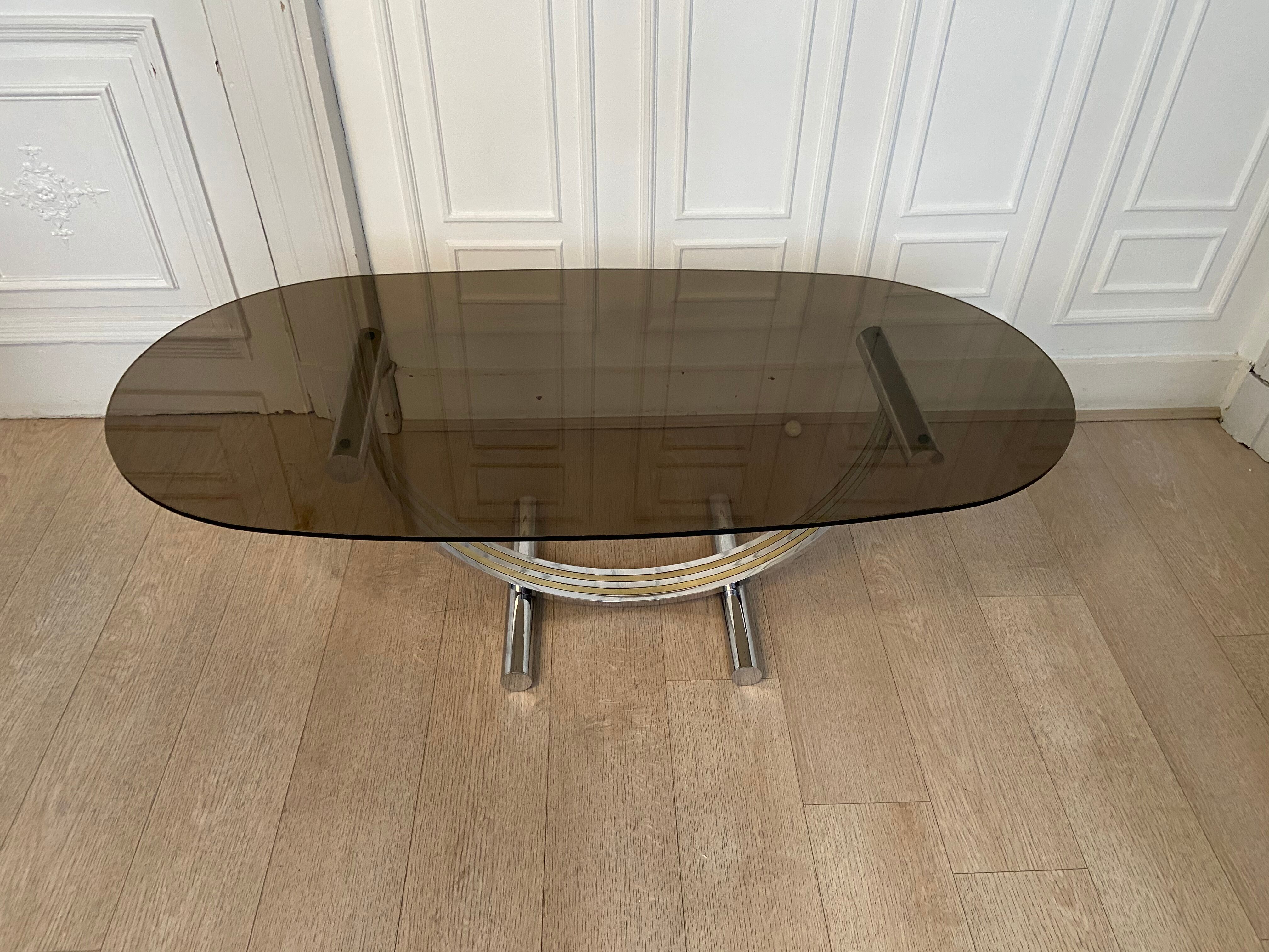 Table basse chrome et laiton Italie 1970