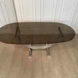 Table basse chrome et laiton Italie 1970