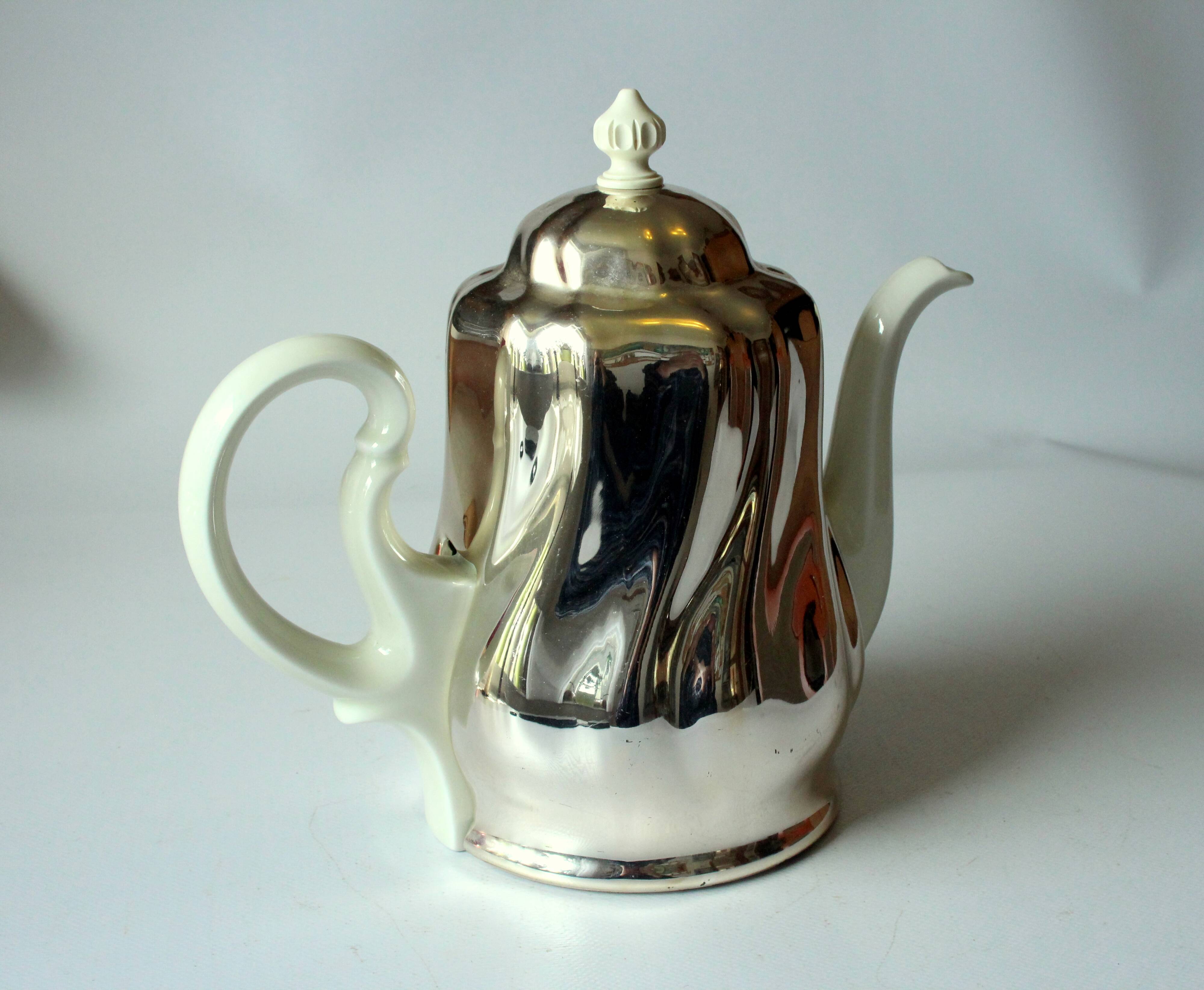 Cafetière en porcelaine HKE avec capot chauffant en métal argenté - Vintage