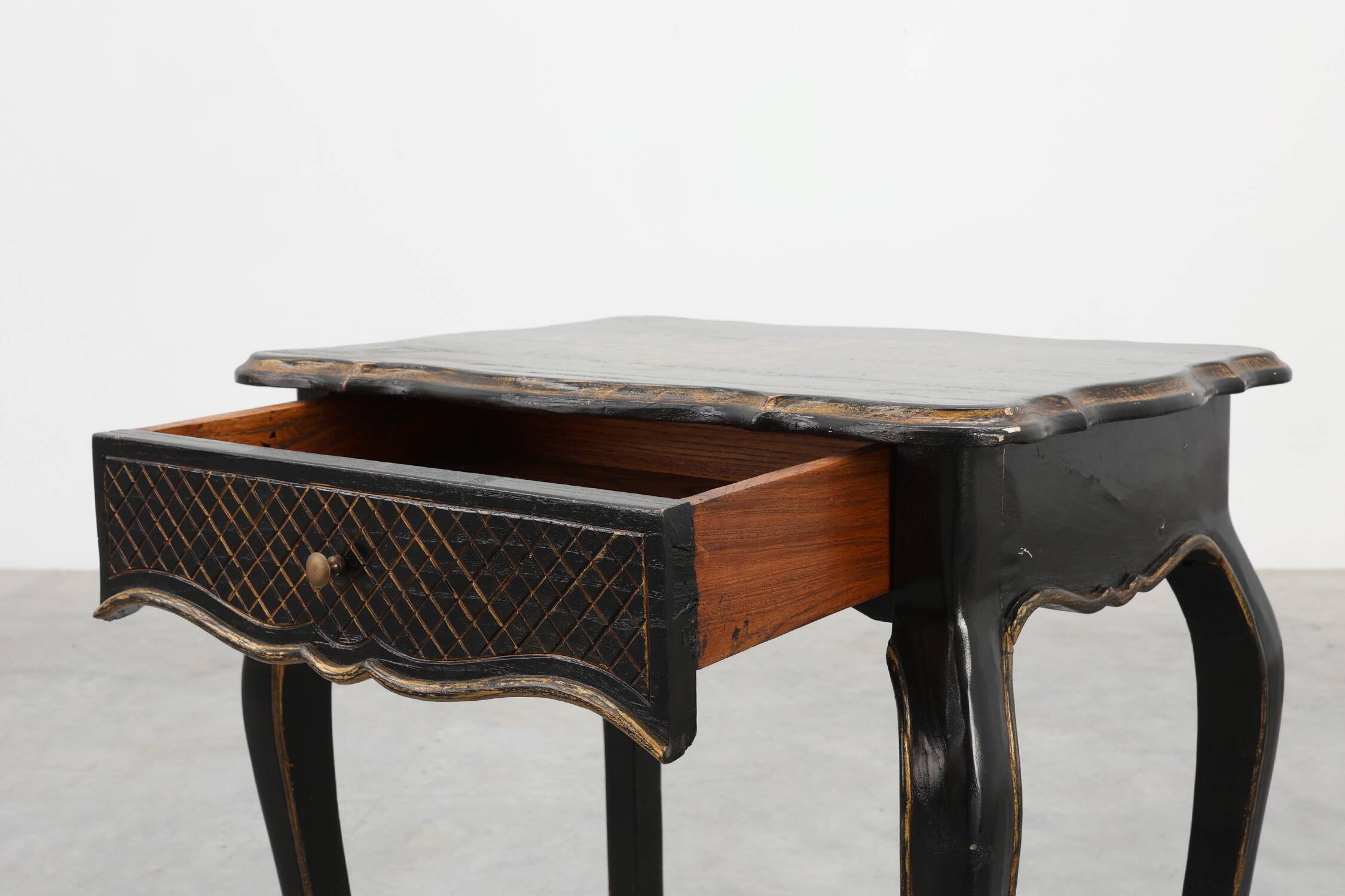 19th Century Black Wooden Side Table with Drawer, France