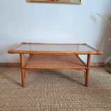 Table basse rotin et bambou rectangulaire vintage