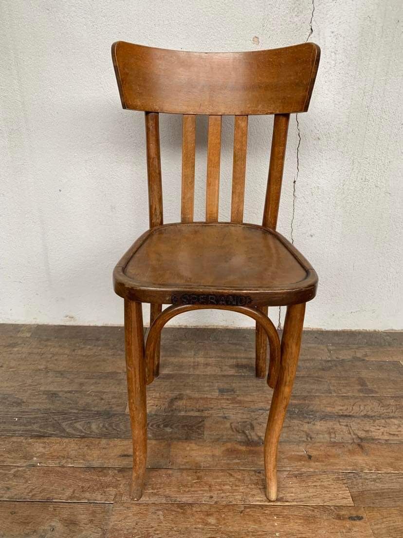Series of 6 old light wood bistro chairs