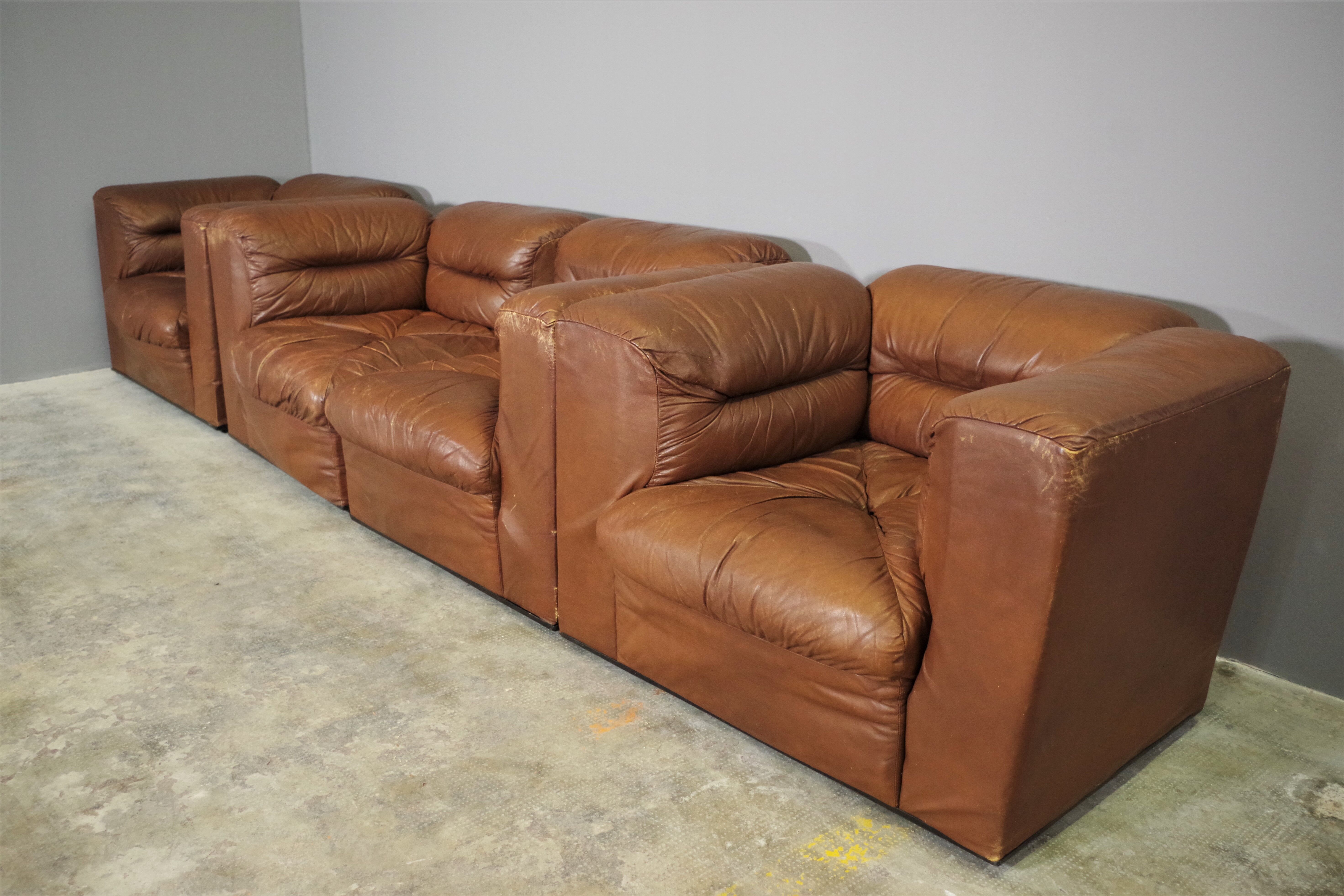 Cognac leather armchairs by BL Arredamenti, 1970s, set of 4