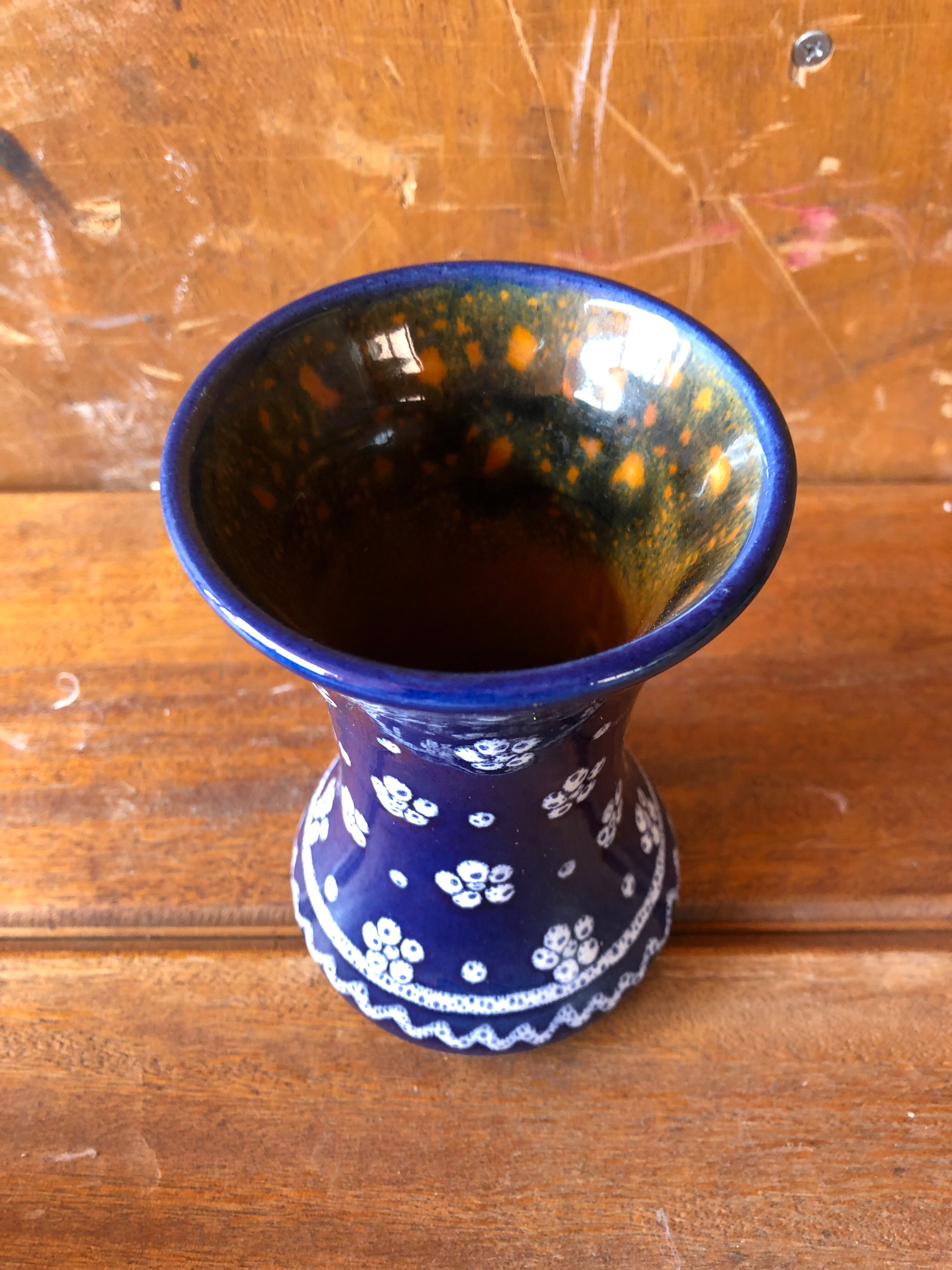 Pair of vase old gmundner keramik ceramic blue & white austria vintage