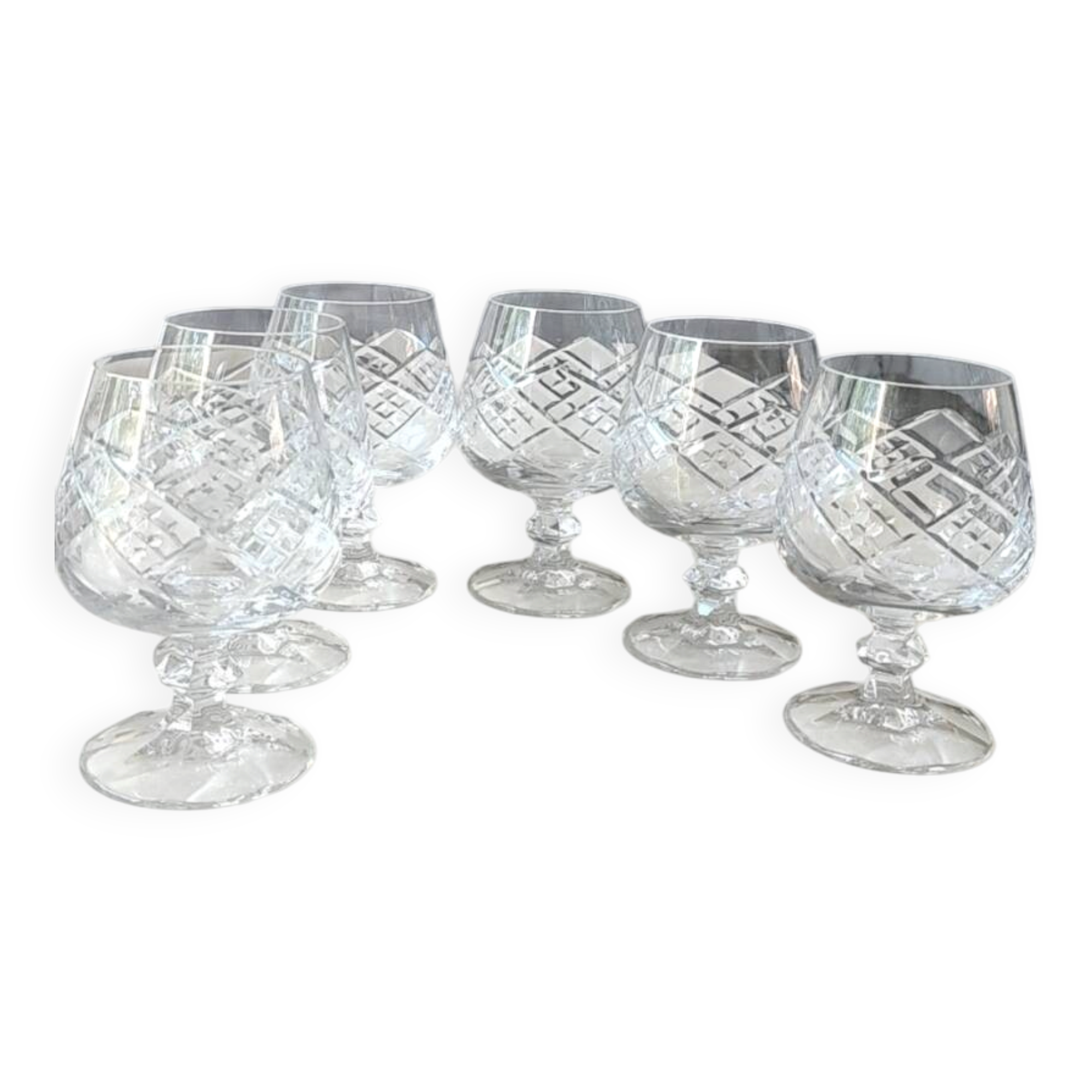 Lot of 6 x Cognac/Brandy glasses. Cut Bohemian crystal. Boho chic.