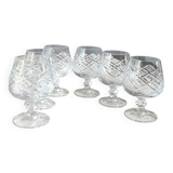 Lot of 6 x Cognac/Brandy glasses. Cut Bohemian crystal. Boho chic.