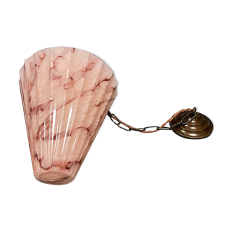 Art deco hanging lamp of marbled pink glass from the 1930s