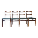 Set of 4 mid century dining chairs with chenille covers, Denmark 1960s