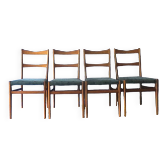 Set of 4 mid century dining chairs with chenille covers, Denmark 1960s