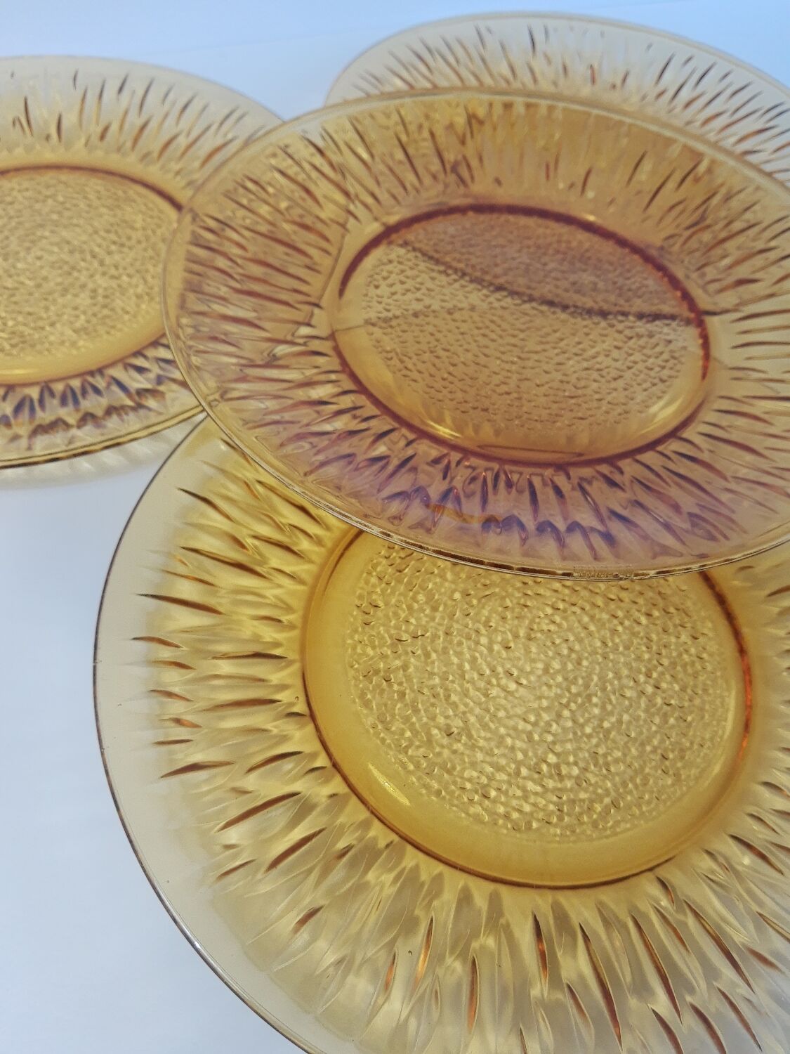 Vereco Duralex Arcopal 4 Assiettes plates fleurs verre Ambre