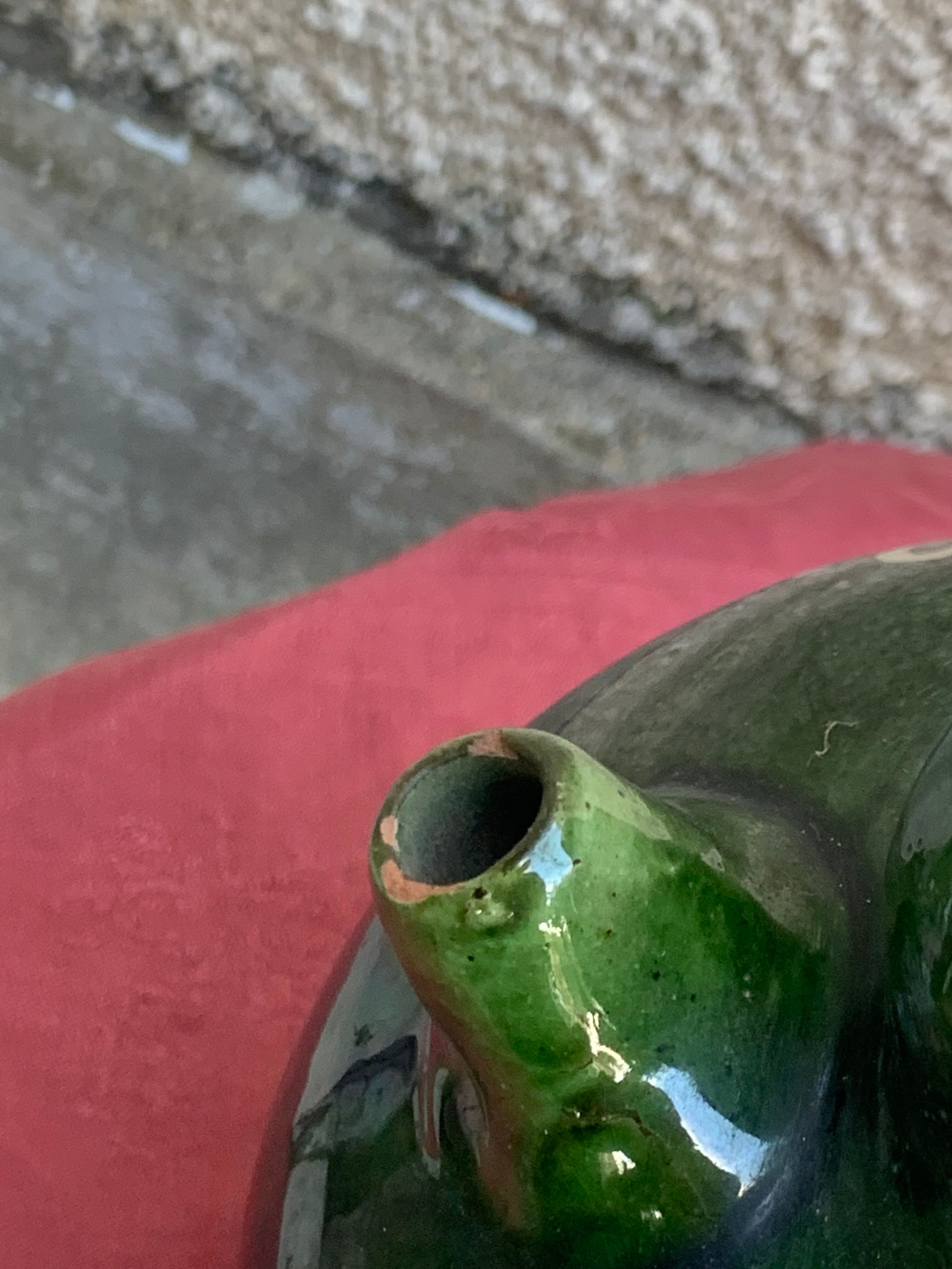 Ancient gargoulette in Corsican green glazed earth
