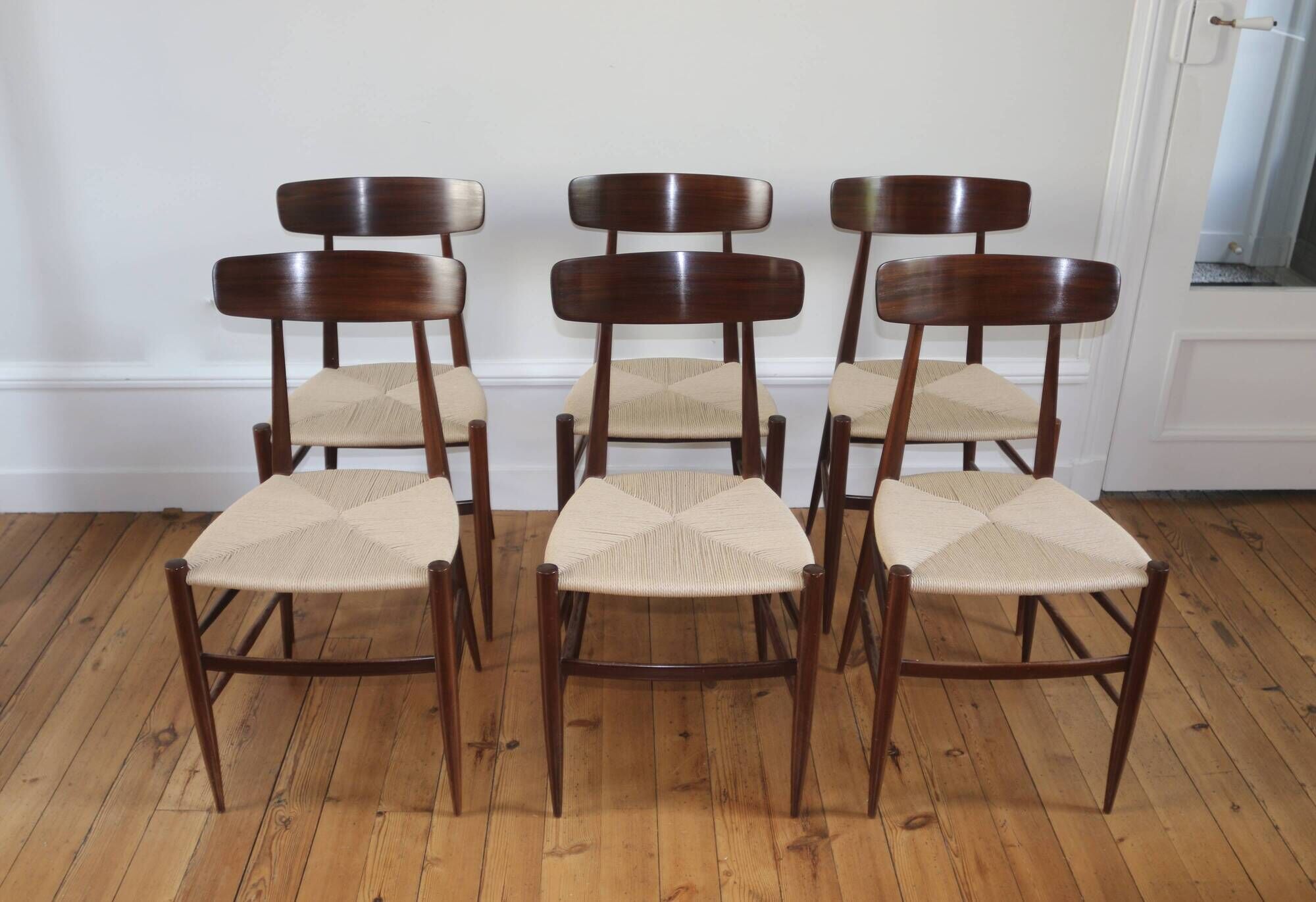 Rare set of 6 vintage Italian rope chairs by Eredi Marelli, 1950