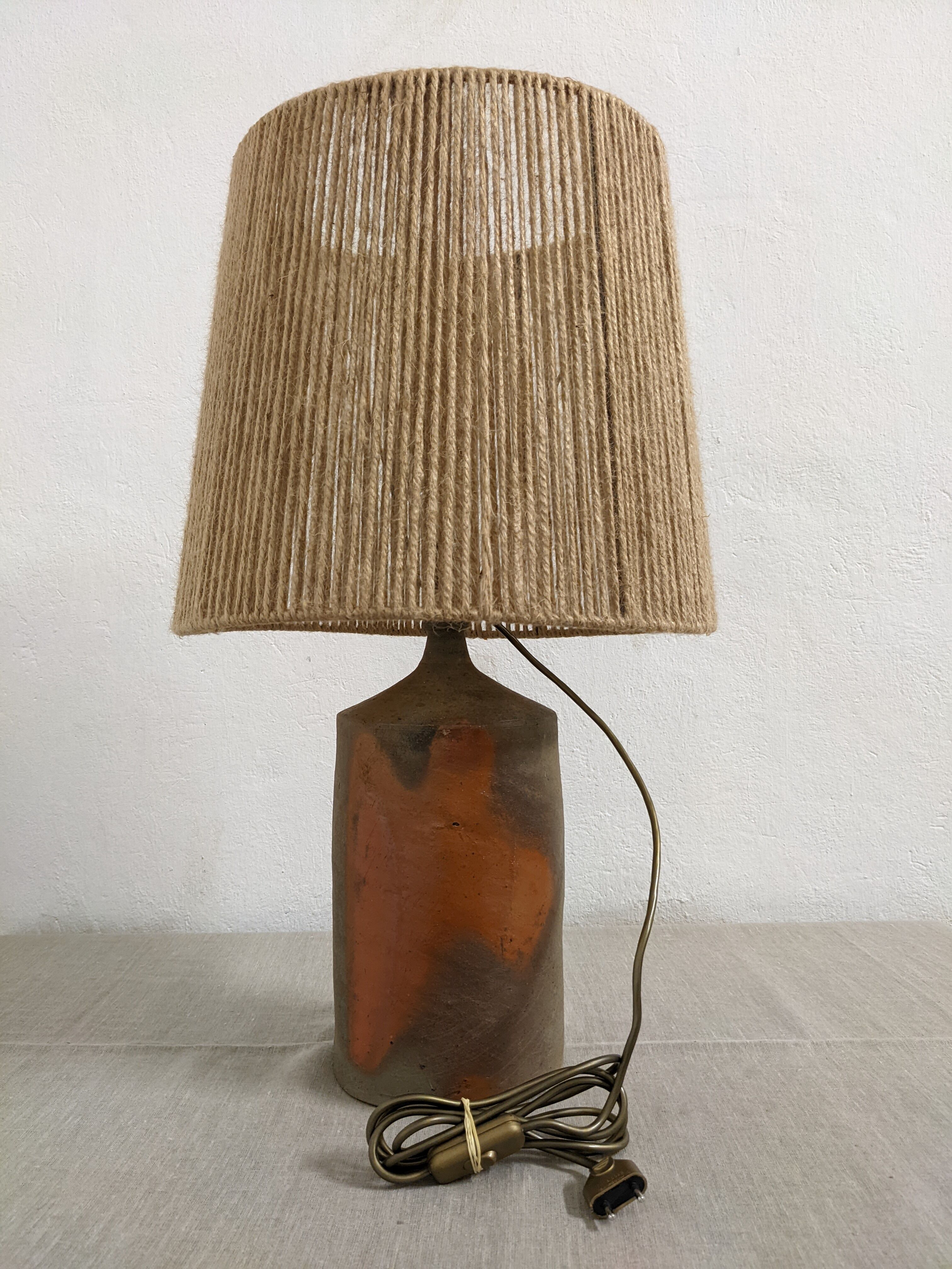 Vintage stoneware lamp and jute rope