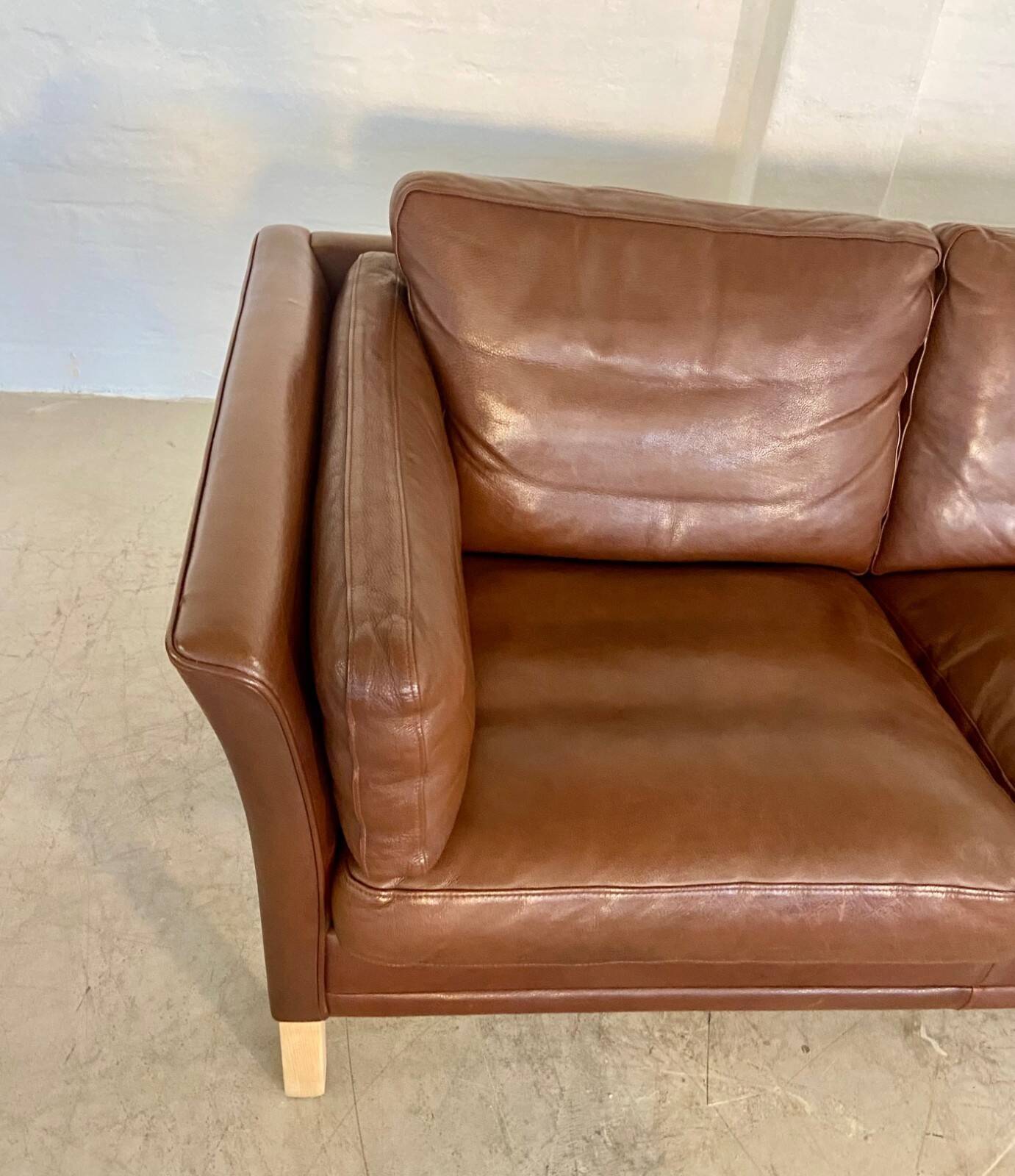 Canapé en cuir marron 3 places Mogens Hansen vintage danois des années 60