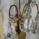 Pair of French Double Brass & Glass Wall Lights Adorned With Crystals