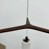 Mid-century design pendant lamp teak and opaline glass, 1970s