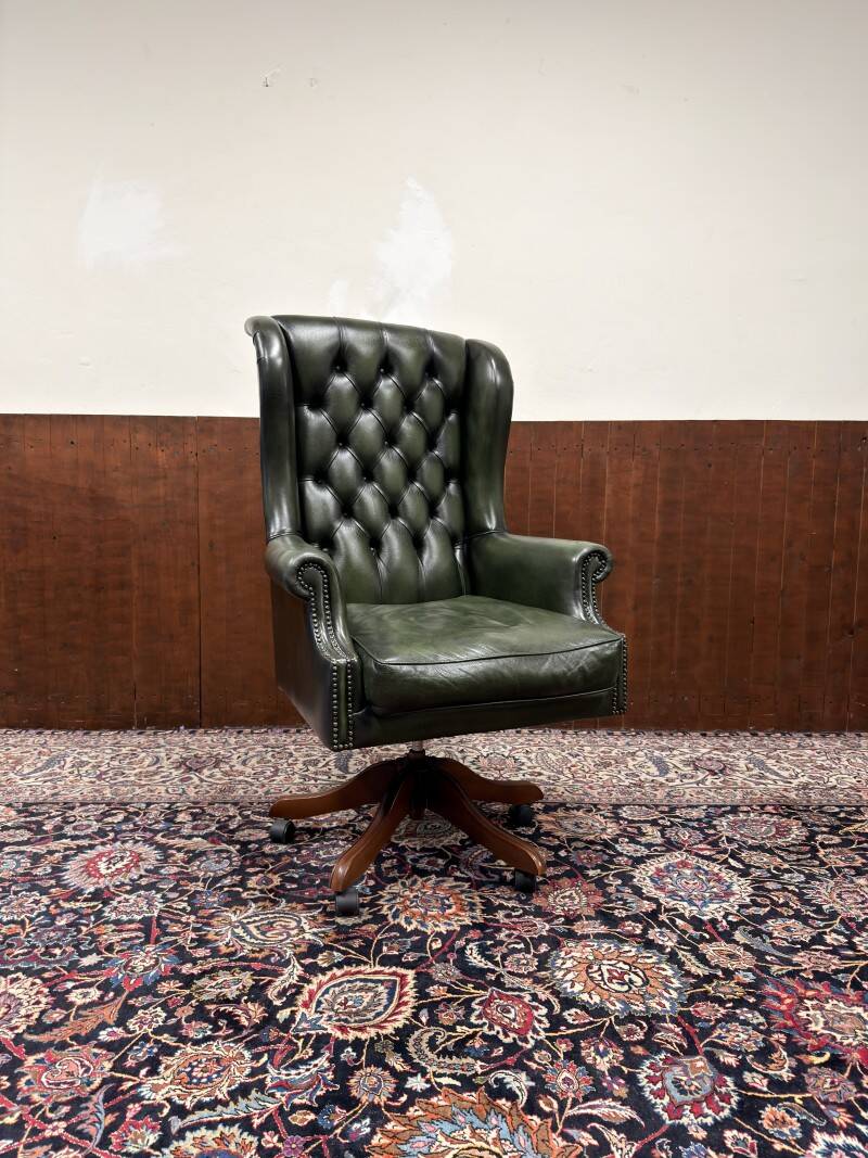 Large English Chesterfield Desk Chair Green