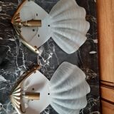 Pair of wall lamp shell bronze frame 1970 art deco style