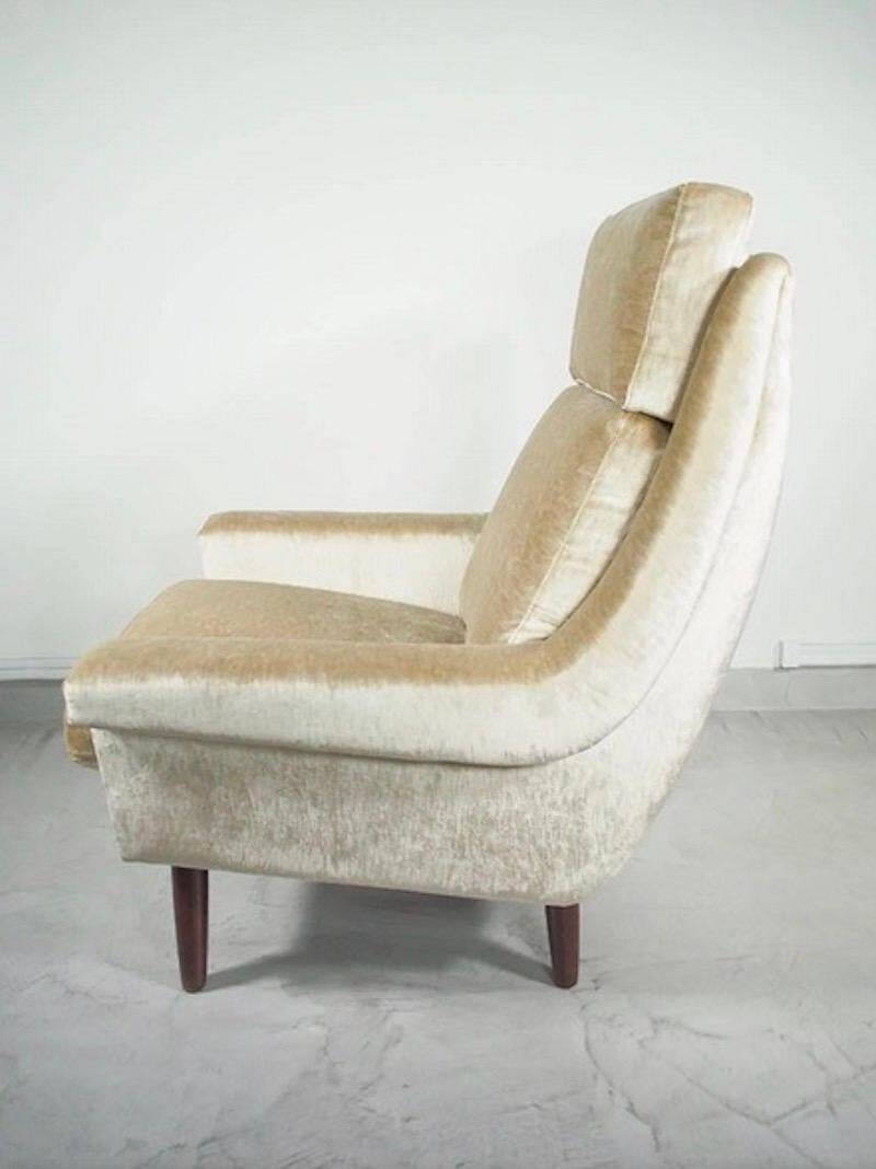 Beige velvet armchair Danish The Moderns