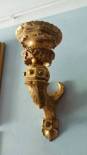 Pair of Gilded Wooden Wall Sconces, Mid-19th Century