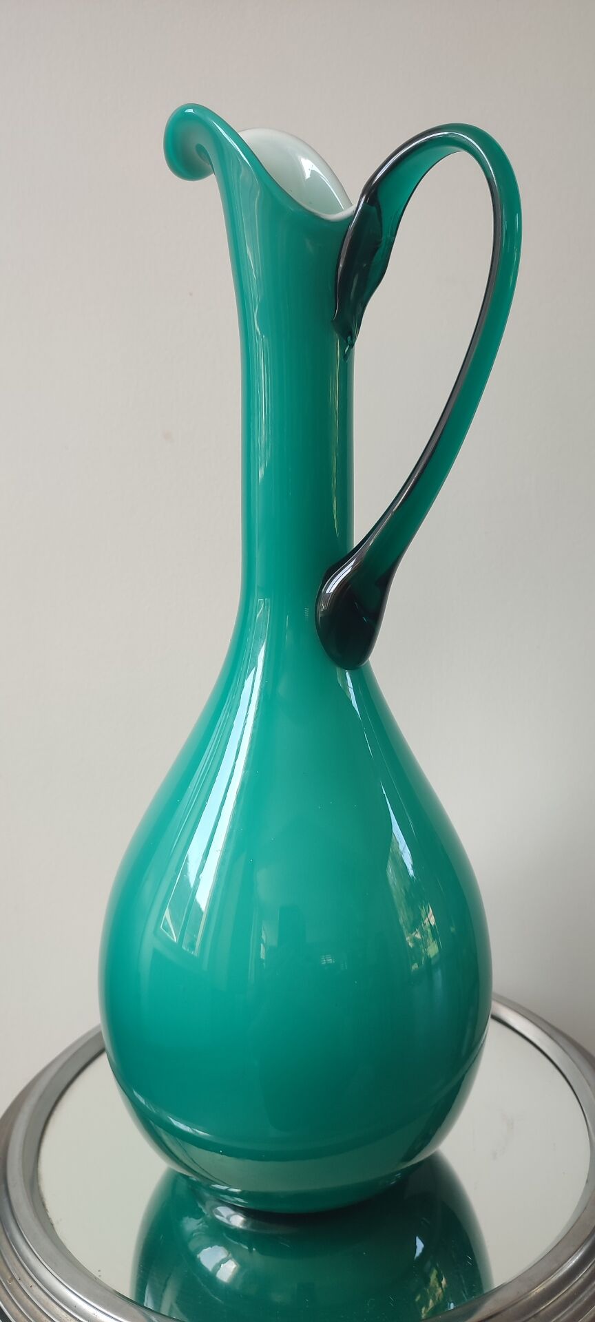 Vintage double glass vase-jug from Empoli (38 cm)