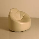"Pumpkin" armchair set and its cream leather ottoman by Pierre Paulin