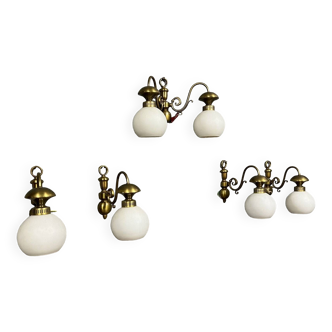 Set of 5 Vintage hotel wall lights in gilded brass circa 1970